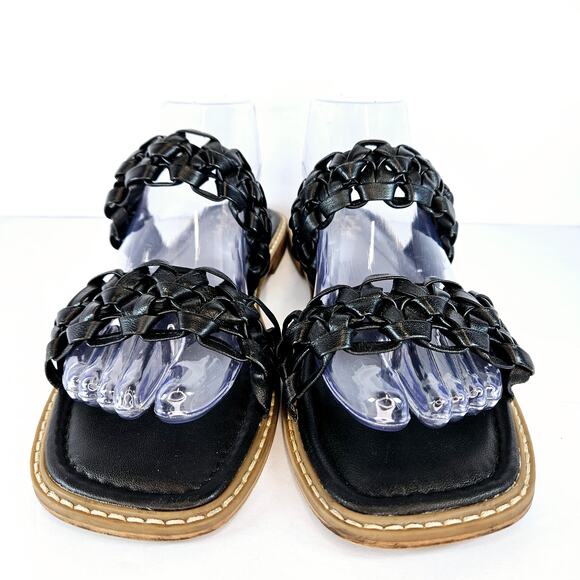 Crown Vintage OLEYA‎ Black Braided Leather Square Toe Slide Sandals Size 9M - Picture 4 of 8